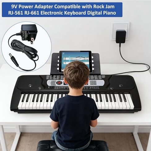 9V Charger Fit for RockJam Piano Keyboard, AC Adapter for Rock Jam 561 RJ-561 RJ561-SK 661 RJ-661 RJ661-SK RJ361 RJ5061 61 Electronic 654 RJ-654 RJ549 RJ 549 49 54 Key Digital Piano Power Supply Cord in Saudi Arabia