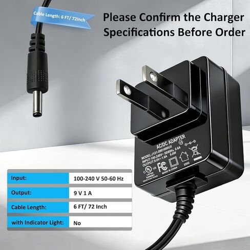 9V Charger Fit for RockJam Piano Keyboard, AC Adapter for Rock Jam 561 RJ-561 RJ561-SK 661 RJ-661 RJ661-SK RJ361 RJ5061 61 Electronic 654 RJ-654 RJ549 RJ 549 49 54 Key Digital Piano Power Supply Cord in Saudi Arabia