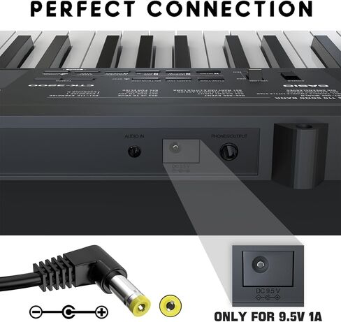 محول طاقة 9.5 فولت تيار متردد/تيار مستمر للوحة مفاتيح البيانو كاسيو SA-51 SA-76 SA-46 CT-S1 CT-S300 WK-225 CTK-2500 CTK-2400 CTK-2090 شاحن لوحة مفاتيح البيانو، بديل لسلك الطاقة Casio ADE95100LU in Kuwait