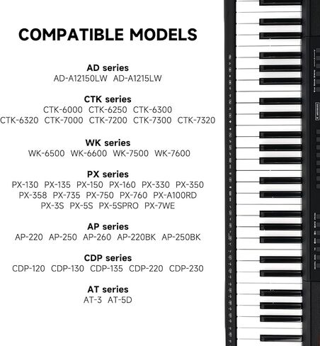 12V AC/DC Casio Charger Power Adapter Compatible for Casio Digital Piano Keyboard AD-A12150LW, AD-A1215LW, Casio Keyboard PX-130 PX-150 PX-330 PX-3S PX-5S CTK-6000 CTK-6300 CTK-7200 Power Supply Cord in Saudi Arabia