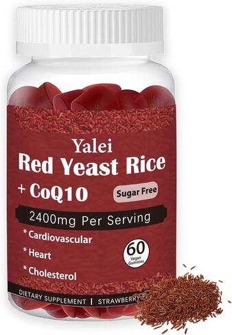 Premium Red Yeast Rice with CoQ10 Gummies for Heart & Cholesterol Support | Sugar Free, Strawberry Flavor | 60 Gummies (30 Day Supply) | Vegan, Non-GMO in Kuwait