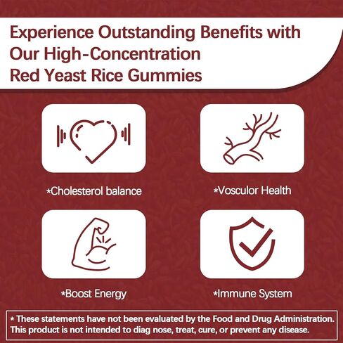 Premium Red Yeast Rice with CoQ10 Gummies for Heart & Cholesterol Support | Sugar Free, Strawberry Flavor | 60 Gummies (30 Day Supply) | Vegan, Non-GMO in Kuwait