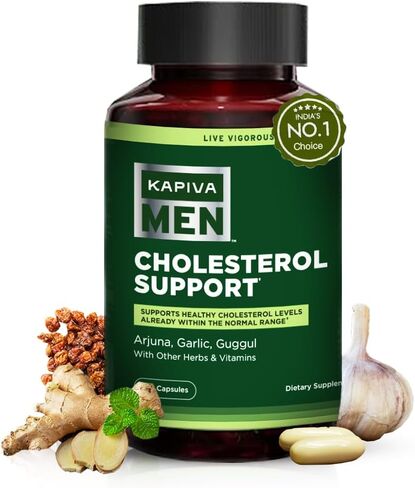 Kapiva Cholesterol Lowering & Heart Health Supplement | Plant Sterols, Niacin, Arjuna, Garlic & Guggul | Natural Herbal Vitamins for Healthy Cholesterol Support | 60 Capsules in Kuwait