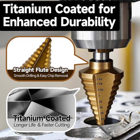 مجموعة لقم المثقاب ذات الخطوات المكونة من 6 قطع من Rayjee، مطلية بالتيتانيوم، لقم ذات خطوات فلوت مستقيمة للمعادن والألمنيوم والخشب والبلاستيك، مقاسات فتحات متعددة مع حقيبة تخزين in Kuwait