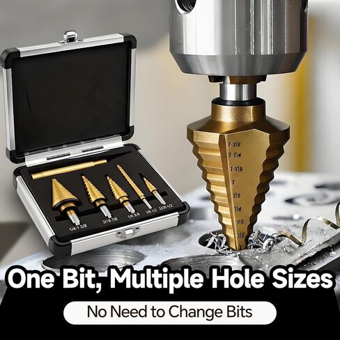 مجموعة لقم المثقاب ذات الخطوات المكونة من 6 قطع من Rayjee، مطلية بالتيتانيوم، لقم ذات خطوات فلوت مستقيمة للمعادن والألمنيوم والخشب والبلاستيك، مقاسات فتحات متعددة مع حقيبة تخزين in Kuwait