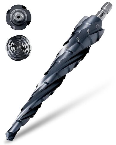 toolant Deep-Hole Four-Spiral Flute Cobalt Step Drill Bit, Extra-High 10mm Steps to Power Through Thick Plates, 1/4"-7/8" Unibit with 1/4" Hex Shank for Metal, Stainless Steel, Wood in Saudi Arabia