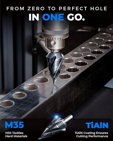 toolant Deep-Hole Four-Spiral Flute Cobalt Step Drill Bit, Extra-High 10mm Steps to Power Through Thick Plates, 1/4"-7/8" Unibit with 1/4" Hex Shank for Metal, Stainless Steel, Wood in Saudi Arabia
