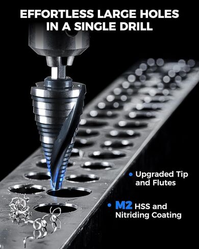 toolant 1/4" to 1-3/8" Step Drill Bit with Upgraded Dual-Angle Flutes & Multi-Function Cutting Edges, M2 HSS & Nitriding Coating for Stainless Steel, Copper, Aluminum, Wood, Plastic in Saudi Arabia