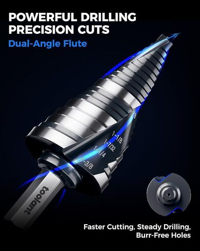 toolant 1/4" to 1-3/8" Step Drill Bit with Upgraded Dual-Angle Flutes & Multi-Function Cutting Edges, M2 HSS & Nitriding Coating for Stainless Steel, Copper, Aluminum, Wood, Plastic in Saudi Arabia
