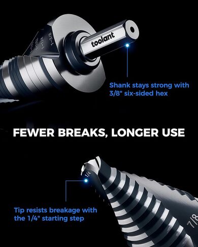 toolant 1/4" to 1-3/8" Step Drill Bit with Upgraded Dual-Angle Flutes & Multi-Function Cutting Edges, M2 HSS & Nitriding Coating for Stainless Steel, Copper, Aluminum, Wood, Plastic in Saudi Arabia