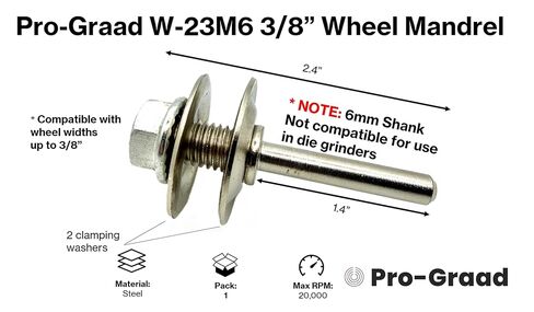 W-23M6 3/8 مغزل تثبيت أربور، مغزل عجلة محول أربور الحفر، للتلميع والتلميع والطحن والعجلات الموحدة، يناسب فتحة 3/8 بوصة - عرض يصل إلى 0.38 بوصة، ويتميز بساق 6 مم 0.23 بوصة (عبوة واحدة) in Saudi Arabia