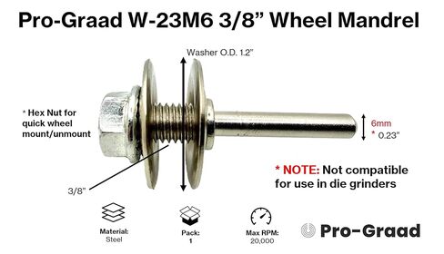 W-23M6 3/8 مغزل تثبيت أربور، مغزل عجلة محول أربور الحفر، للتلميع والتلميع والطحن والعجلات الموحدة، يناسب فتحة 3/8 بوصة - عرض يصل إلى 0.38 بوصة، ويتميز بساق 6 مم 0.23 بوصة (عبوة واحدة) in Saudi Arabia