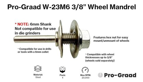 W-23M6 3/8 مغزل تثبيت أربور، مغزل عجلة محول أربور الحفر، للتلميع والتلميع والطحن والعجلات الموحدة، يناسب فتحة 3/8 بوصة - عرض يصل إلى 0.38 بوصة، ويتميز بساق 6 مم 0.23 بوصة (عبوة واحدة) in Saudi Arabia
