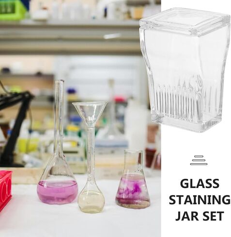GARVALON Glass Staining Container for Microscope Slides, 9-slide High Transparency Glass Staining Jar with Rack, Laboratory and Medical Use Microscope Slide Storage Tank in Kuwait