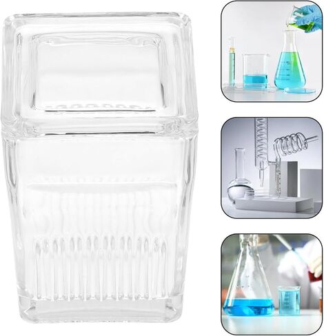 GARVALON Glass Staining Container for Microscope Slides, 9-slide High Transparency Glass Staining Jar with Rack, Laboratory and Medical Use Microscope Slide Storage Tank in Kuwait