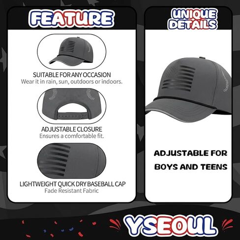 Kids Youth American Flag Trucker Hat - Mesh Back Waterproof Quick Dry Snapback Hats with Reflective Trim (Ages 5-15) in Kuwait