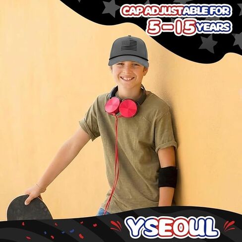 Kids Youth American Flag Trucker Hat - Mesh Back Waterproof Quick Dry Snapback Hats with Reflective Trim (Ages 5-15) in Kuwait