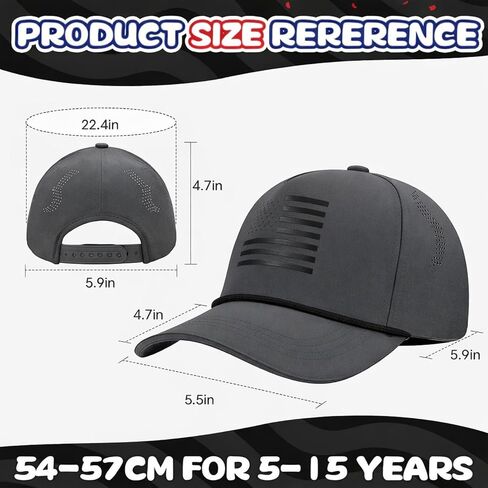 Kids Youth American Flag Trucker Hat - Mesh Back Waterproof Quick Dry Snapback Hats with Reflective Trim (Ages 5-15) in Kuwait