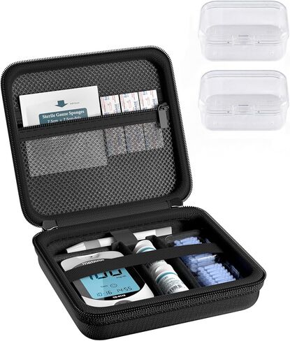 ProCase Diabetes Travel Case, Portable Diabetic Blood Sugar Test Kit Organizer, Protective Carrying Bag for Glucose Monitor, Test Strips, Lancets, Lancing Device & Alcohol Wipes with Small Boxes-Black in Kuwait