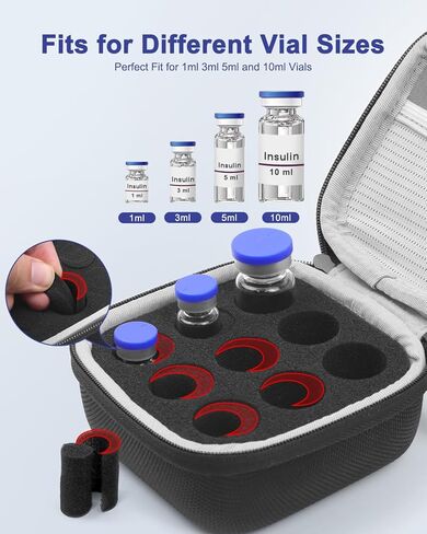 كريبثوس 9 فتحات حافظة حماية لقارورة الأنسولين، حقيبة تنظيم قارورة الأنسولين لمرضى السكر القياسية 1 مل 3 مل 5 مل و10 مل، حقيبة حمل الأنسولين، حامل تخزين الثلاجة، بدون حزمة ثلج in Kuwait