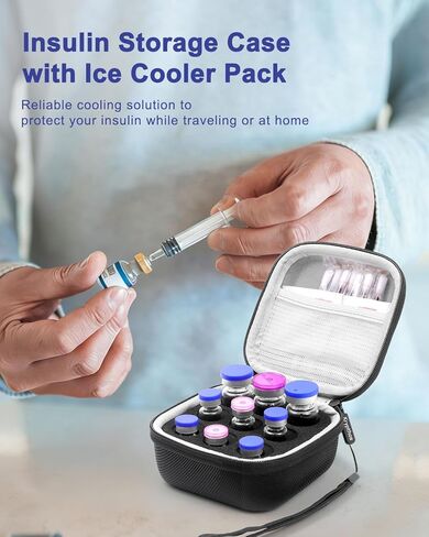 كريبثوس 9 فتحات حافظة حماية لقارورة الأنسولين، حقيبة تنظيم قارورة الأنسولين لمرضى السكر القياسية 1 مل 3 مل 5 مل و10 مل، حقيبة حمل الأنسولين، حامل تخزين الثلاجة، بدون حزمة ثلج in Kuwait