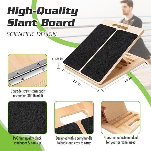 Adjustable Slant Board for Calf Stretching - Portable Wooden Incline Board for Physical Therapy, Squats & Pilates - Calf Stretcher for Ankle, Heel & Leg Support in Kuwait