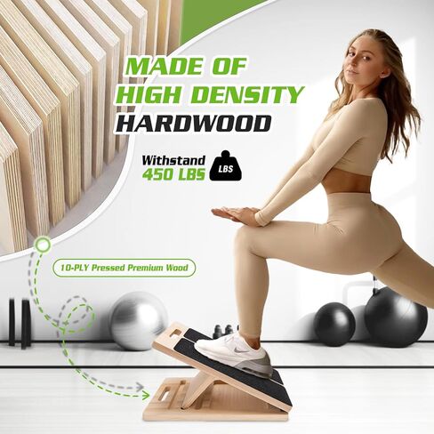 Adjustable Slant Board for Calf Stretching - Portable Wooden Incline Board for Physical Therapy, Squats & Pilates - Calf Stretcher for Ankle, Heel & Leg Support in Kuwait