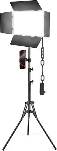 2 Pack LED Video Light Kit with Barn Door, Photography Light Panel with Stand, 3000Lux 2500K-8500K Dimmable Studio Light for Video Recording/Filming/Photoshoot Shooting/Live Streaming/YouTube in Kuwait
