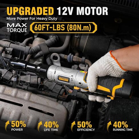 3/8 "12 فولت مفتاح ريشت مسلسل ، و 60 قدم رطل من طاقة الموسعة ، وبطاريتين rochet lectrich مع سرعة متغيرة ، 6 مآخذ ، مصباح LED ، 1/4" محول in Kuwait