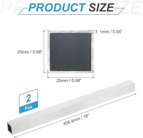 MECCANIXITY Aluminum Square Tubing,0.98"x0.98"x16" Long 0.04" Wall Thick 6063 Aluminum Square Tube Seamless Structural Metal Profile Hardware for Construction DIY Home Decor Furniture 2pcs in Saudi Arabia