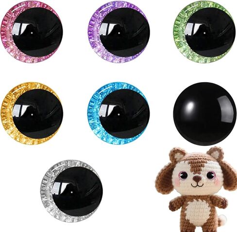 160 Pcs Glitter Safety Eyes 20mm 3D Safety Eyes for Amigurumi Glitter Eye for Stuffed Animals Large Safety Eyes Crochet for DIY of Puppet, Bear Crafts, Toy Doll Making Supplies (7 Colors) in Kuwait