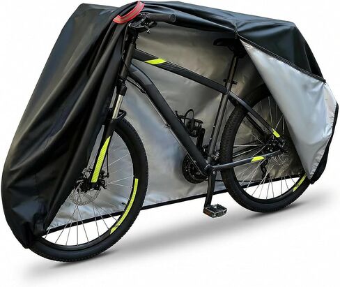Bike Cover with Side Zipper, 500D Heavy Duty Waterproof Bicycle Cover for Outdoor Storage, Windproof Tie-Down Straps, Reflective Strips, Fits 1–3 Bikes, Mountain, Road & Electric(1bike) in Saudi Arabia