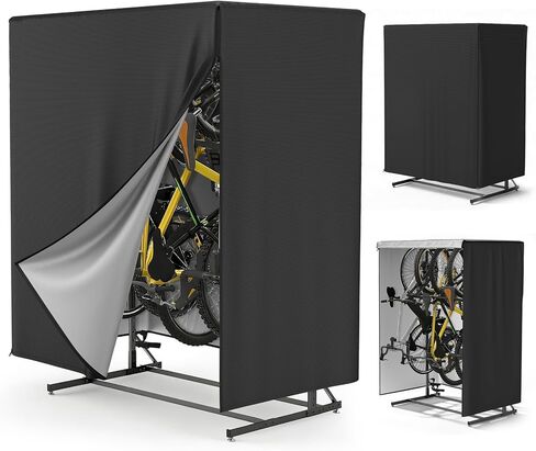 Vertical Bike Rack Cover,Fits 5-8 Bicycle Storage Rack,Bike Covers Outdoor Storage Waterproof,Dustproof Bicycle Cover,Black in Kuwait