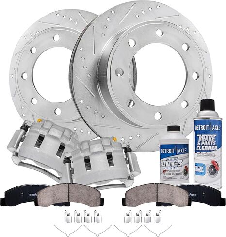 Detroit Axle - 4WD Front Brake Kit for Ford 2000-2005 Excursion 1999-2004 F-250 F-350 Super Duty Drilled & Slotted Brake Rotors Brake Calipers w/Brackets Ceramic Brakes Pads 2001 2002 2003 Replacement in Saudi Arabia