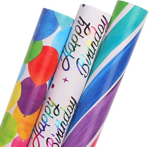 Ribbli Unicorn Birthday Wrapping Paper 3 Rolls Colorful Rainbow Gift Wrapping Paper for Girls Kids Baby Shower - Mini Roll 17 inch x 120 inch(10feet) Per Roll in Kuwait
