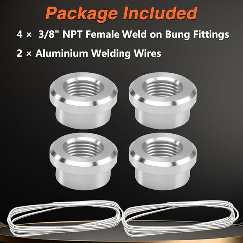 4 Pcs Aluminum 3/8" NPT Female Weld-On Bung Fittings with 2 Aluminium Welding Wires, 3/8" NPT Weldable Fuel Tank Fittings Welded Joints for Tanks Drums Pipelines in Saudi Arabia