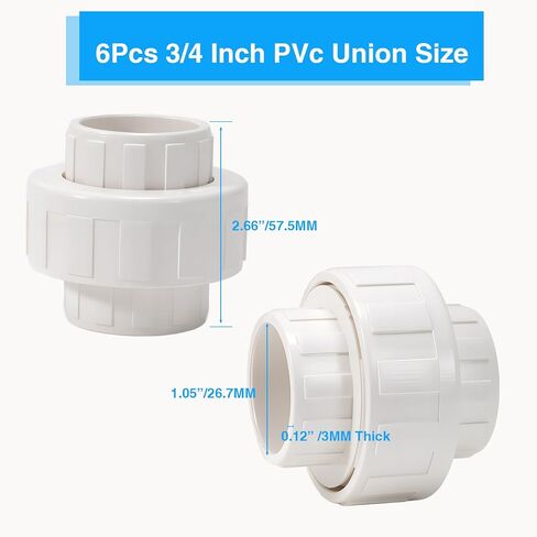وصلة أنابيب توصيل PVC مقاس 3/4 بوصة (مقبس × مقبس) محول اتحاد منزلق بجدول 3/4 بوصة مع حلقة دائرية EPDM، أبيض (عبوة من 6 قطع) in Kuwait