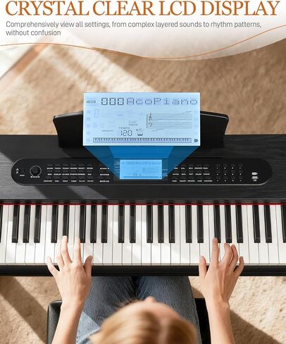 Ktaxon 88 Key Digital Piano Upright Electric Keyboard Piano with LCD Display, Wireless Connection, Chords, Split Mode, Metronome, Transpose, Record, 800 Tones, 200 Rhythms &200 Demos for Beginner in Saudi Arabia