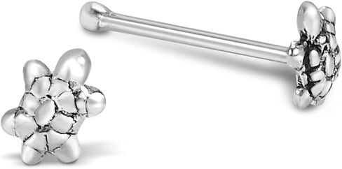 AeraVida 22G A Pair of Adorable Turtles Oxidized Sterling Silver Nose Ring | Turtle Nose Ring Stud | Turtle Nose Piercing Jewelry | Nose Ring Bone Stud Small in Saudi Arabia