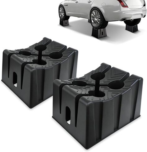 ROBLOCK 11" Adjustable Car Lift Wheel Cradle for Vehicle Maintenance, Storage, Display, All-Around Wheel Cradles with Anti-Slip Texture for Garage, Car Show, Solid Support, Stackable Storage, 2 Pack in Kuwait