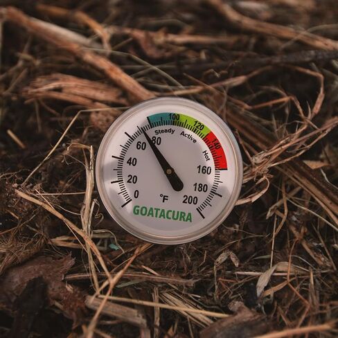 Compost Soil Thermometer, 304 Stainless Steel Case and Probe,1.75" Dial Size, 16" Stem Length, 0-200 Deg F, 3 Temperature Zones in Kuwait