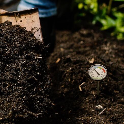 Compost Soil Thermometer, 304 Stainless Steel Case and Probe,1.75" Dial Size, 16" Stem Length, 0-200 Deg F, 3 Temperature Zones in Kuwait