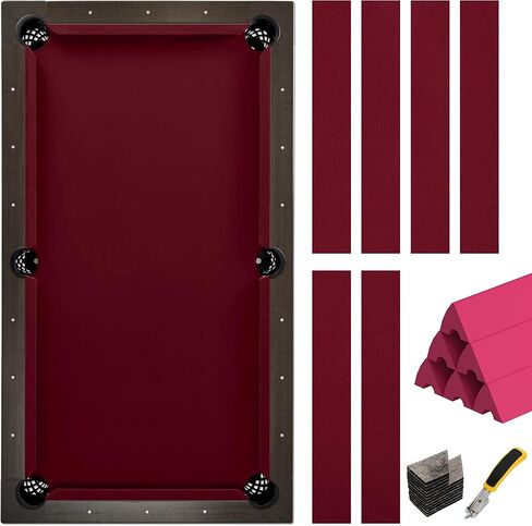 طقم لباد ومصد لطاولة البلياردو بطول 8 أقدام لقماش البلياردو مع مصدات ووسائد لطاولة البلياردو، 6 قطع من شرائط القماش ومزيل الدبابيس - عنابي in Kuwait