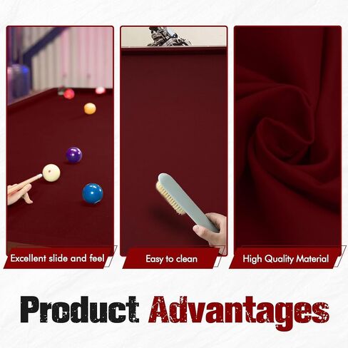 طقم لباد ومصد لطاولة البلياردو بطول 8 أقدام لقماش البلياردو مع مصدات ووسائد لطاولة البلياردو، 6 قطع من شرائط القماش ومزيل الدبابيس - عنابي in Kuwait