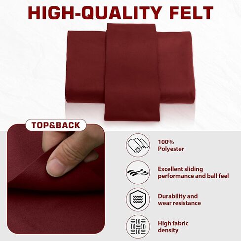 طقم لباد ومصد لطاولة البلياردو بطول 8 أقدام لقماش البلياردو مع مصدات ووسائد لطاولة البلياردو، 6 قطع من شرائط القماش ومزيل الدبابيس - عنابي in Kuwait