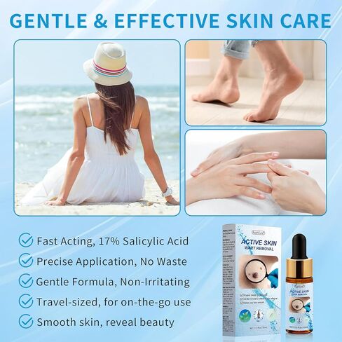 Salicylic Acid Wart Remover for Face & Body - Fast Acting Skin Tag Remover with Precision Dropper, Targets for Corns, Flat, Plantar & Common Warts, Gentle Formula, Travel Size (0.5FL.OZ) in Kuwait