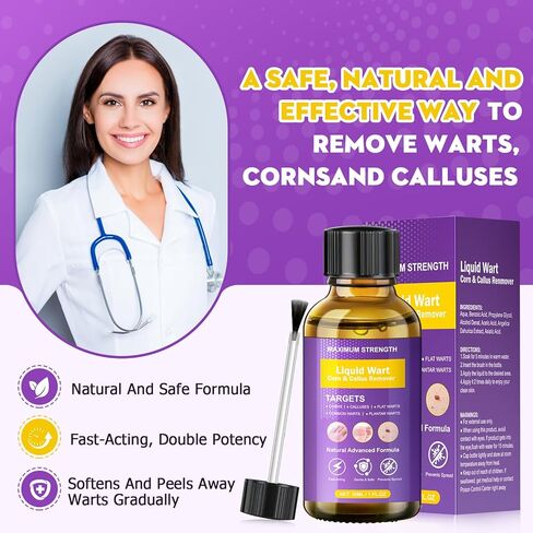 مزيل الثآليل، مجموعة فعالة لإزالة علامات الجلد، إزالة لطيفة للثآليل الشائعة، والثآليل الأخمصية، والذرة والنسيج، سريع المفعول للرجال والنساء (30 مل) in Kuwait