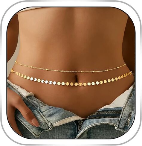 Gold Double Layer Waist Chains for Women Gold Waist Beads Chain Belly Belt Body Chains Fine chain Adjustable Sexy Beach Bikini Body Jewelry in Kuwait