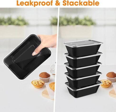 50 عبوة (100 قطعة) حاويات تحضير الوجبات بوزن 25 أونصة، قابلة لإعادة الاستخدام، سهلة الفتح بغطاء، آمنة للطعام، مناسبة لأفران الميكروويف والثلاجات وغسالات الأطباق، وصواني تخزين الطعام البلاستيكية in Kuwait