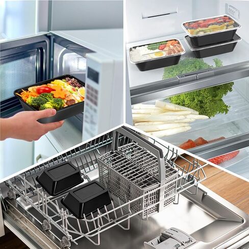 50 عبوة (100 قطعة) حاويات تحضير الوجبات بوزن 25 أونصة، قابلة لإعادة الاستخدام، سهلة الفتح بغطاء، آمنة للطعام، مناسبة لأفران الميكروويف والثلاجات وغسالات الأطباق، وصواني تخزين الطعام البلاستيكية in Kuwait